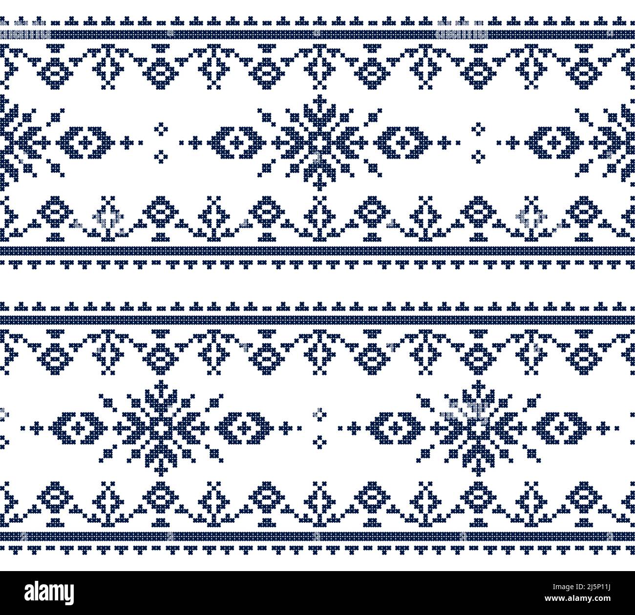 Zmijanski vez Traditionelles Vektor-Nahtloses Muster mit marineblauem Kreuzstich-Motiv - Retro-Design, inspiriert von Volkskunst aus Bosnien und Herzegowina Stock Vektor