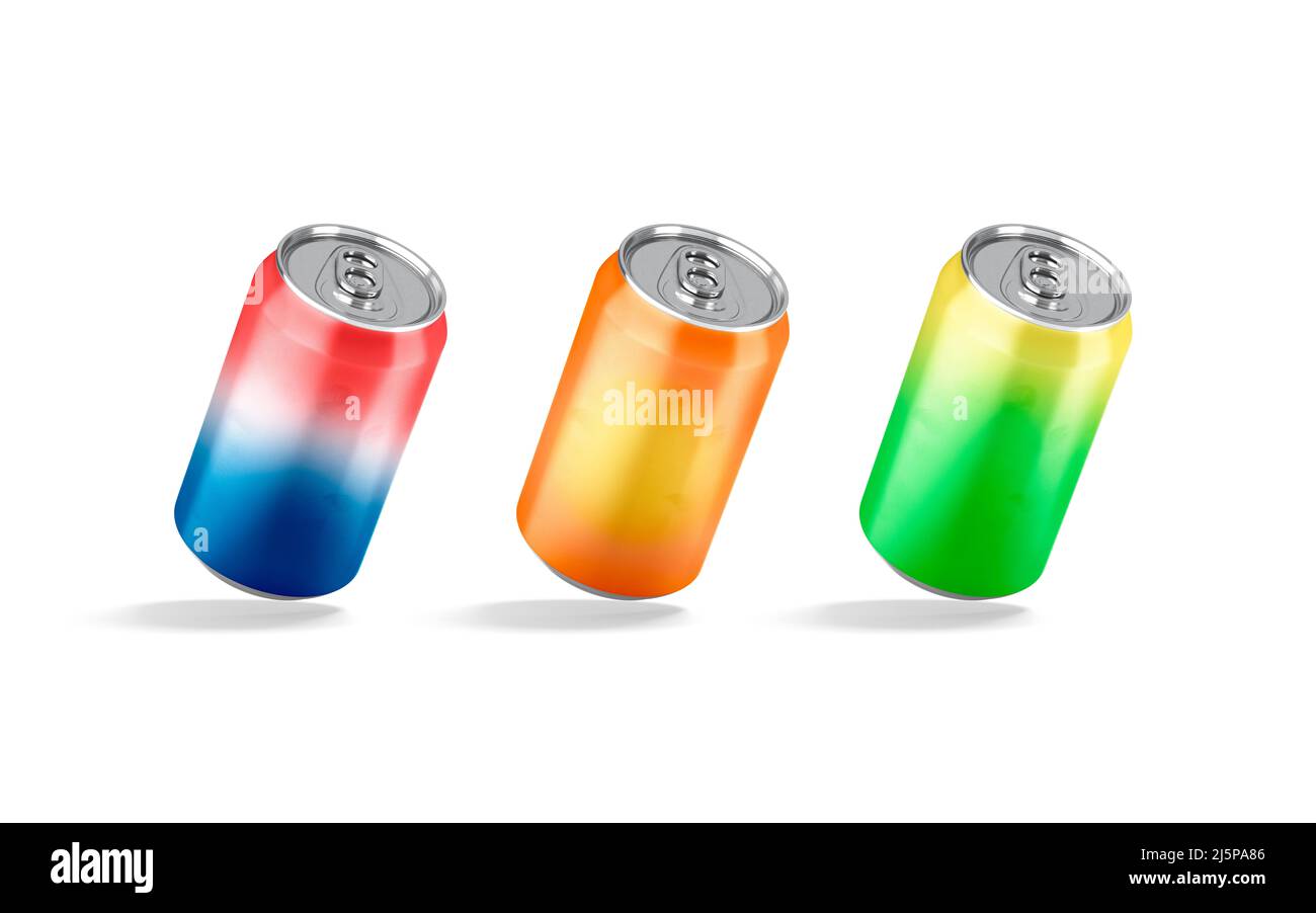 Blank gefärbtes Aluminium 330 ml Soda kann Mockup, keine Schwerkraft Stockfoto