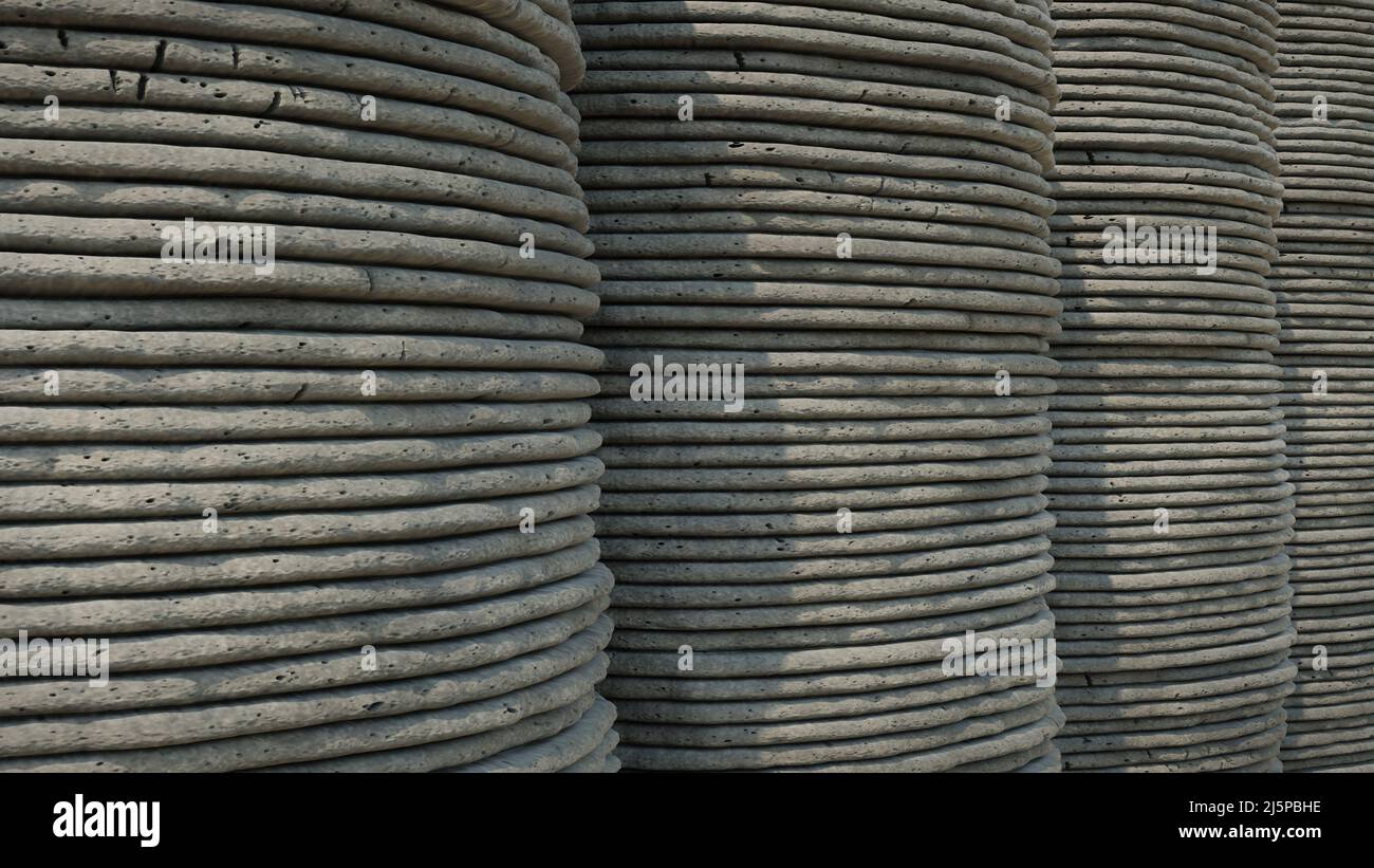3D Gedruckte Betonkonstruktion, architektonischer Hintergrund Stockfoto