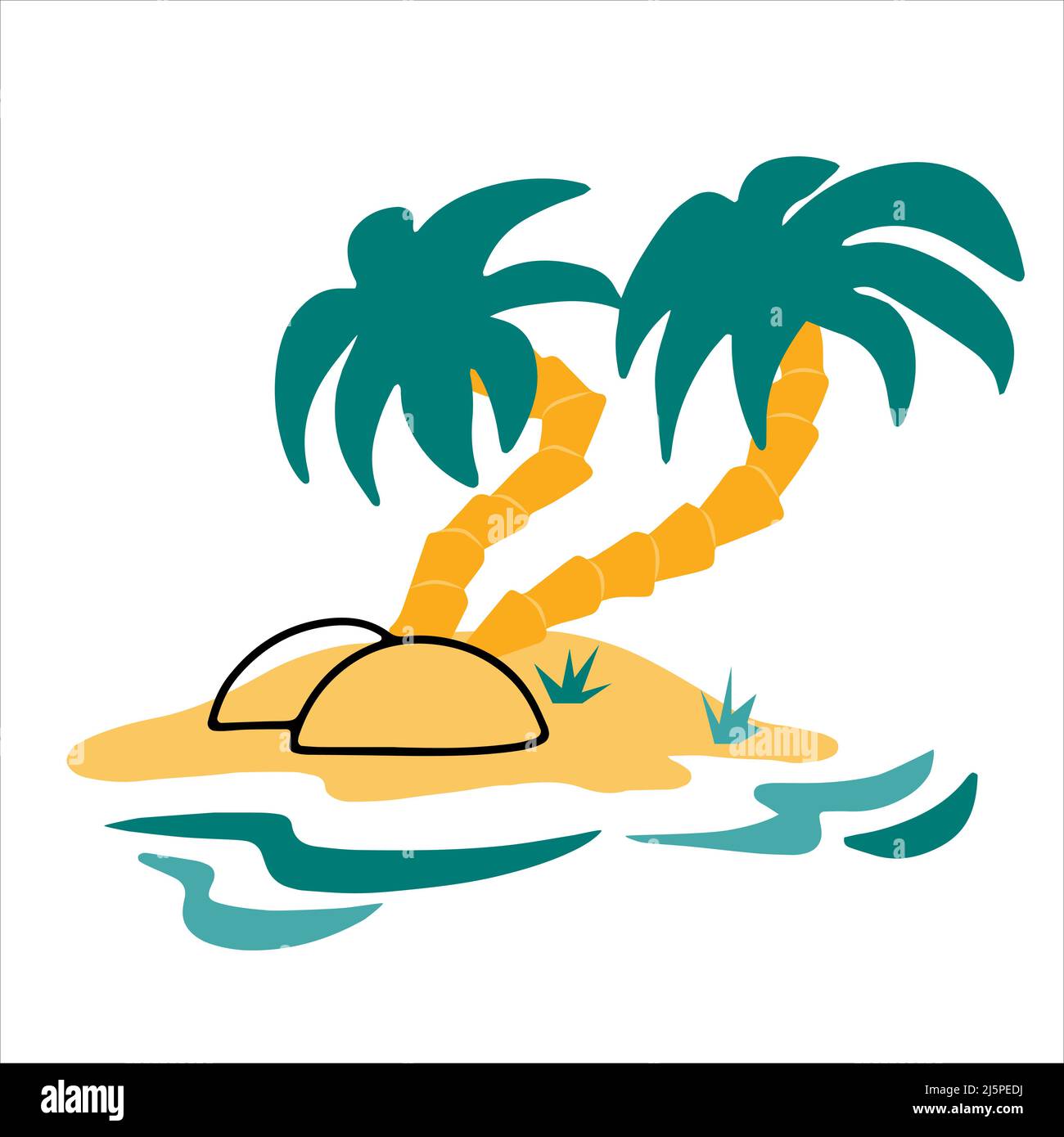 Insel mit Palmen im Meer Sommer-Ikone handgezeichnet im Doodle-Stil Stock Vektor