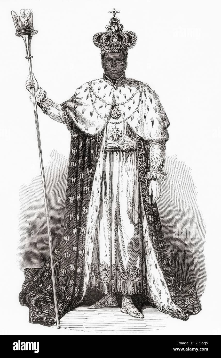 Faustin-Élie Soulouque, 1782 –1867. Haitianischer Politiker, Militärkommandeur, Präsident von Haiti 1847 - 1849 und Kaiser von Haiti, 1849 - 1859. Er ist hier in seinen Krönungsroben zu sehen. Aus L'Univers Illustre, Paris, 1859 Stockfoto