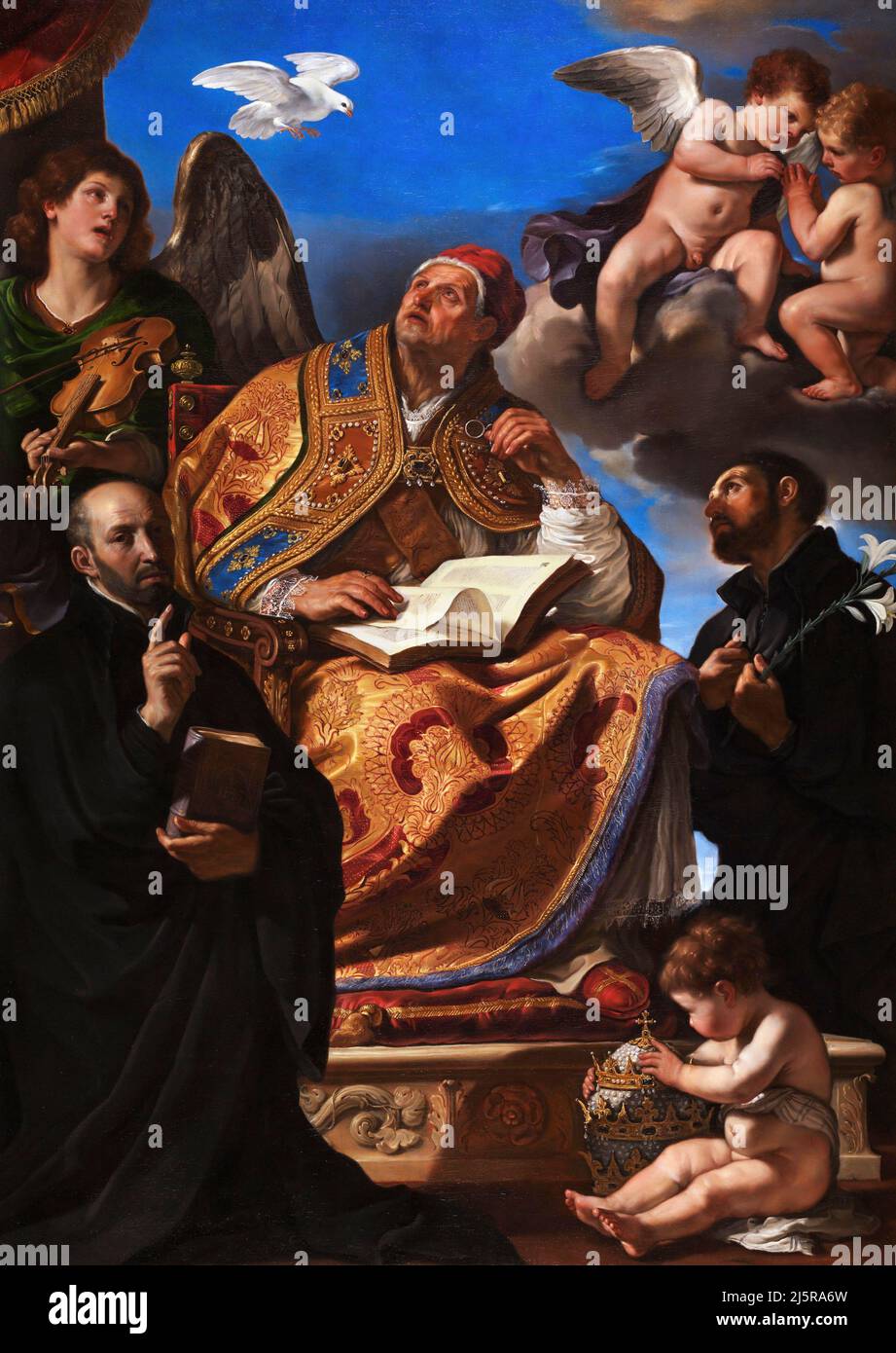 Gregor der große mit den Heiligen Ignatius Loyola und Franz Xavier von Il Guercino (Giovanni Francesco Barbieri, 1591-1666), Öl auf Leinwand, c. 1625-6 Stockfoto