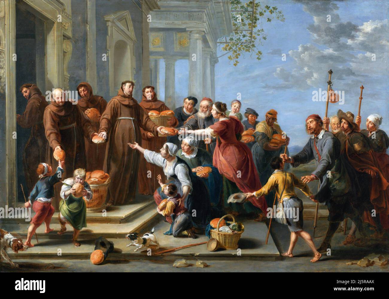 Der heilige Antonius von Padua (?) Verteilung von Brot durch den flämischen Barockkünstler Willem van Herp der Ältere (c. 1614–1677), Öl auf Kupfer, c. 1662 Stockfoto
