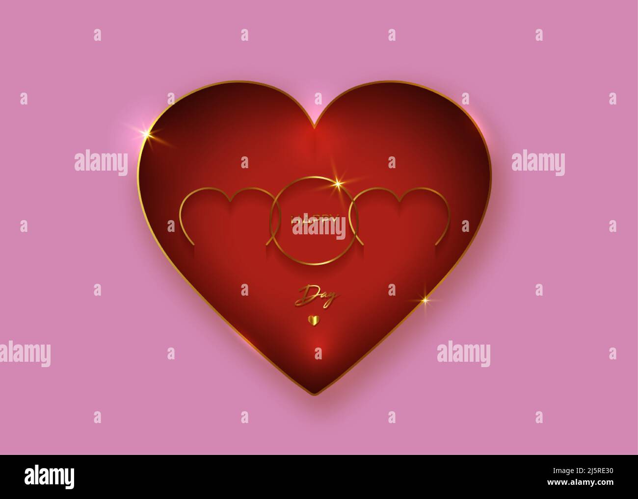 Happy Mothers Tag Vektor Grußkarte. Gold Luxus, rotes Herz Mom Symbol auf rosa Hintergrund. Goldenes Urlaubsposter mit Text. Konzept Muttertag Logo Stock Vektor