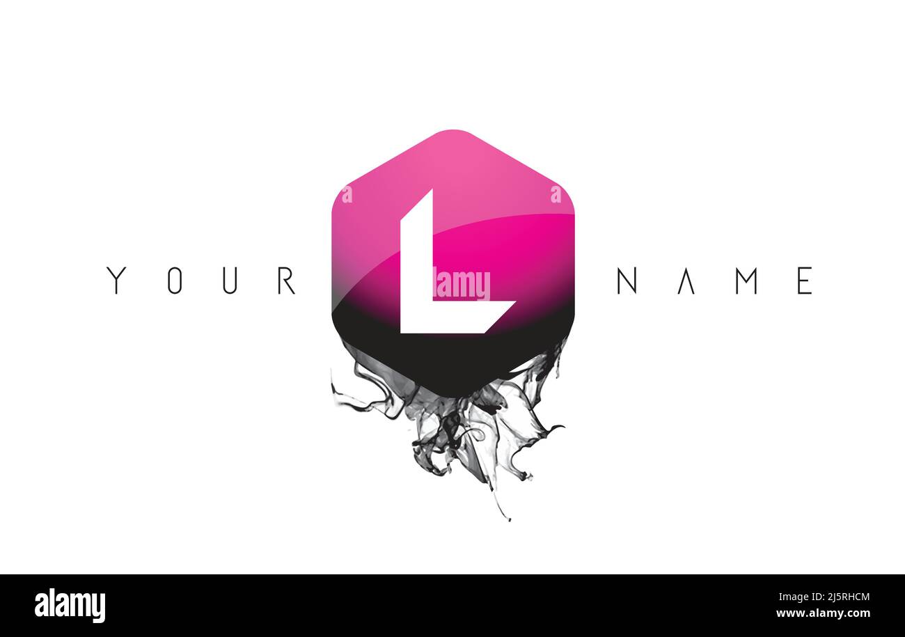 Lila Glossy Shape L Schwarze Tinte Buchstabe Logo-Design mit abgerundetem Hexagon-Vektor. Stock Vektor