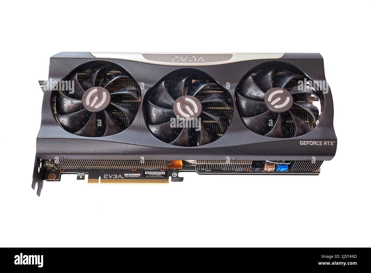 EVGA GeForce RTX 3090 Nvidia GPU-Display, weißer Hintergrund Stockfoto