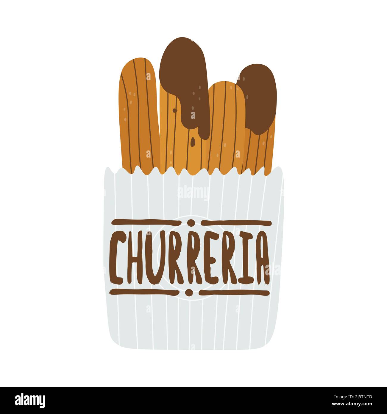 Logo für Churreria. Traditionelles spanisches Gebäck. Vektor-isolierte Illustration für Design. Stock Vektor