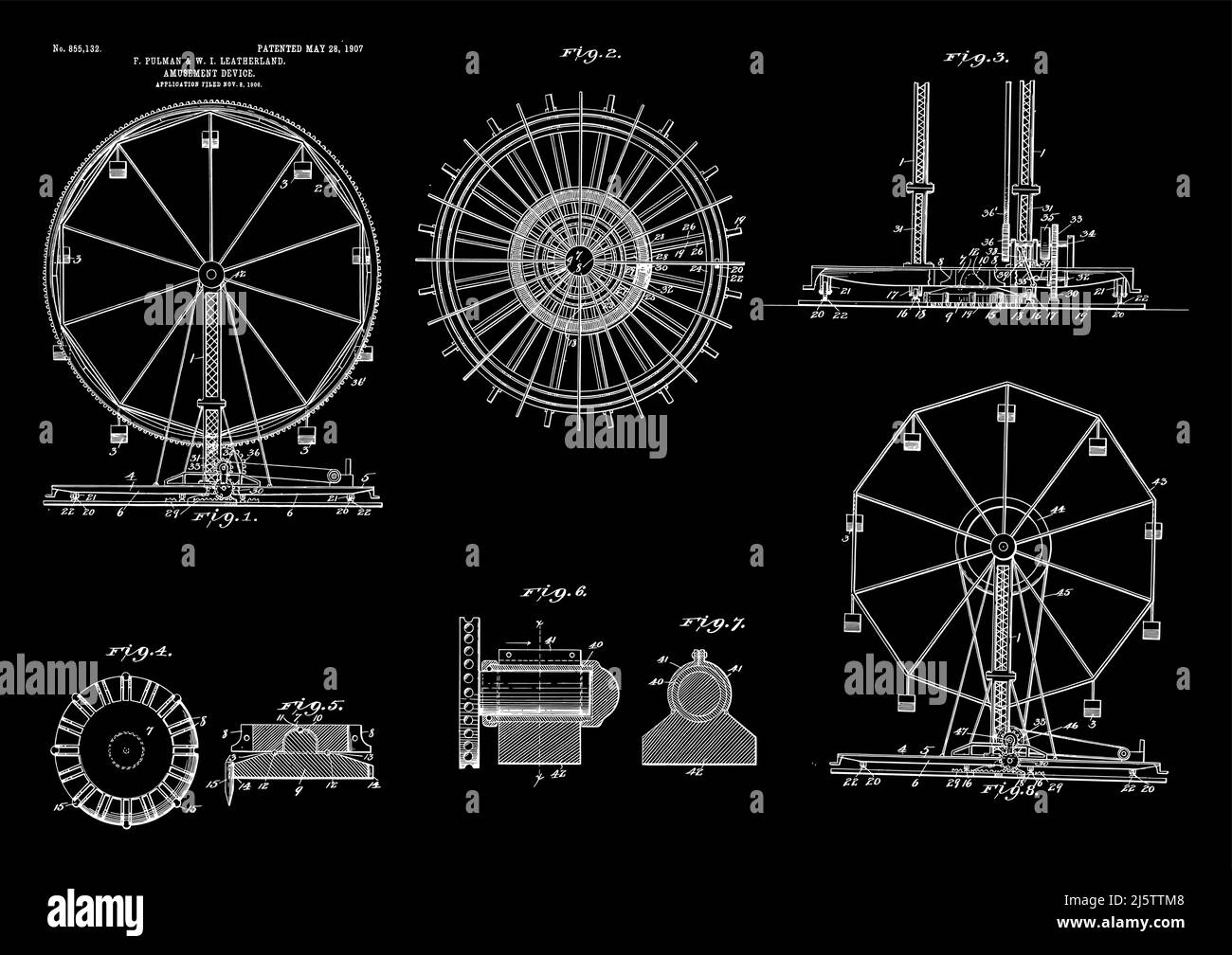 1907 Ferris Wheel Circus Karneval Vergnügungspark Patent Art Stock Vektor