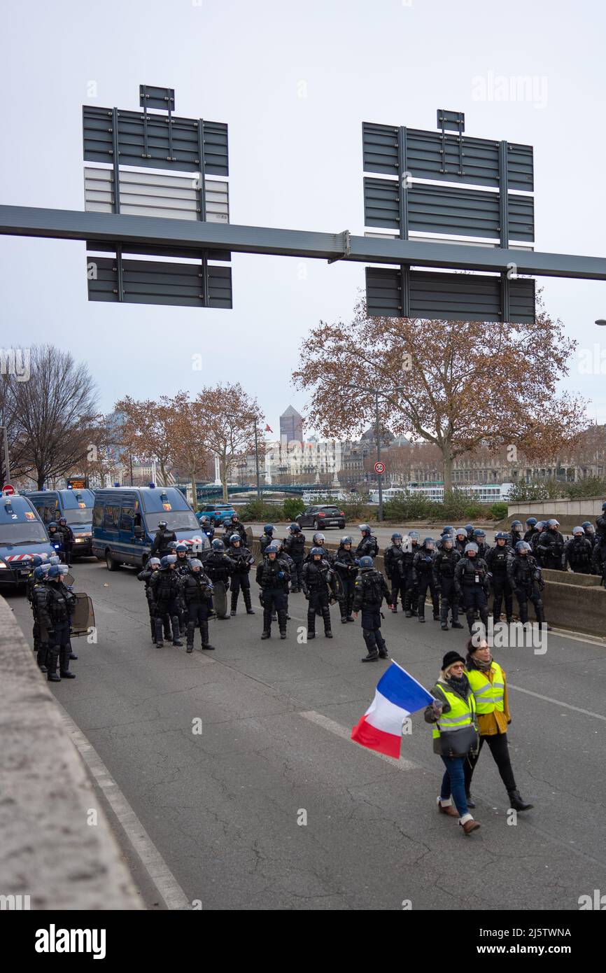 Lyon, Frankreich, 5. Januar 2019. Demonstrationen von Gelbwesten (Gelbwesten). Stockfoto