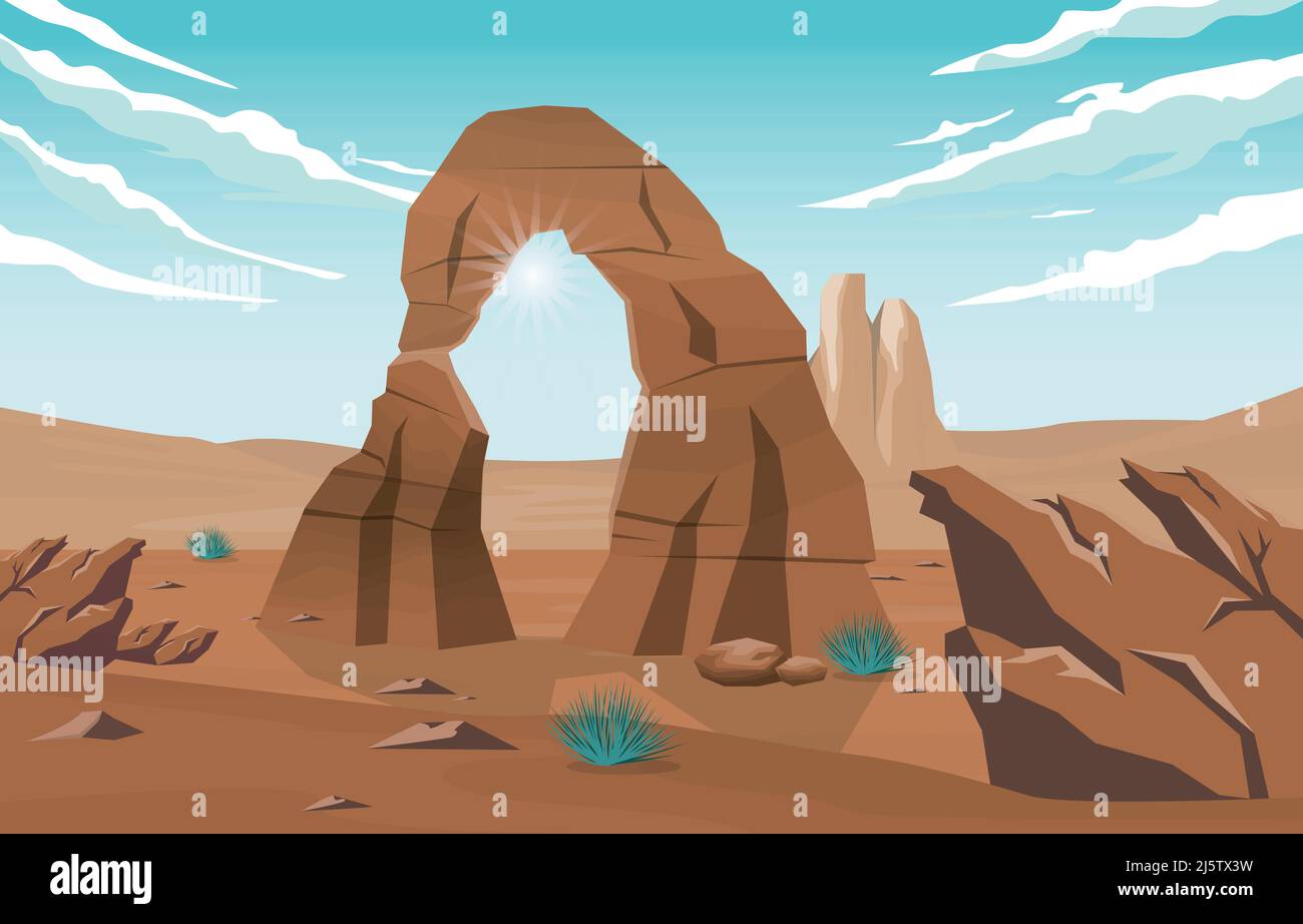 Wunderschöne Western American Rock Arch Weite Wüstenlandschaft Illustration Stock Vektor
