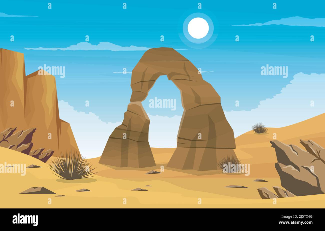 Wunderschöne Western American Rock Arch Weite Wüstenlandschaft Illustration Stock Vektor