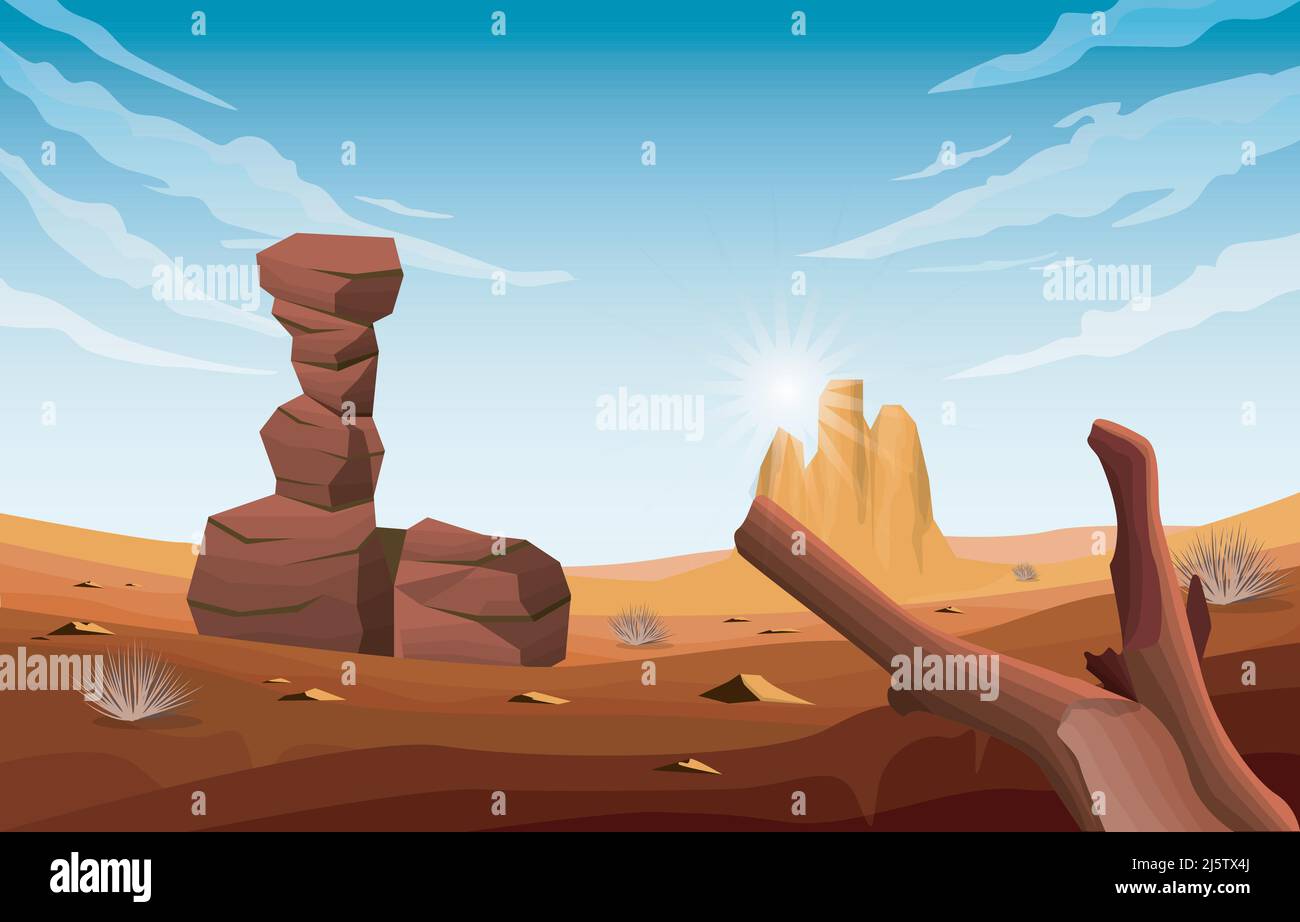 Helle Sonne Western American Rock Cliff Wastus Desert Landscape Illustration Stock Vektor