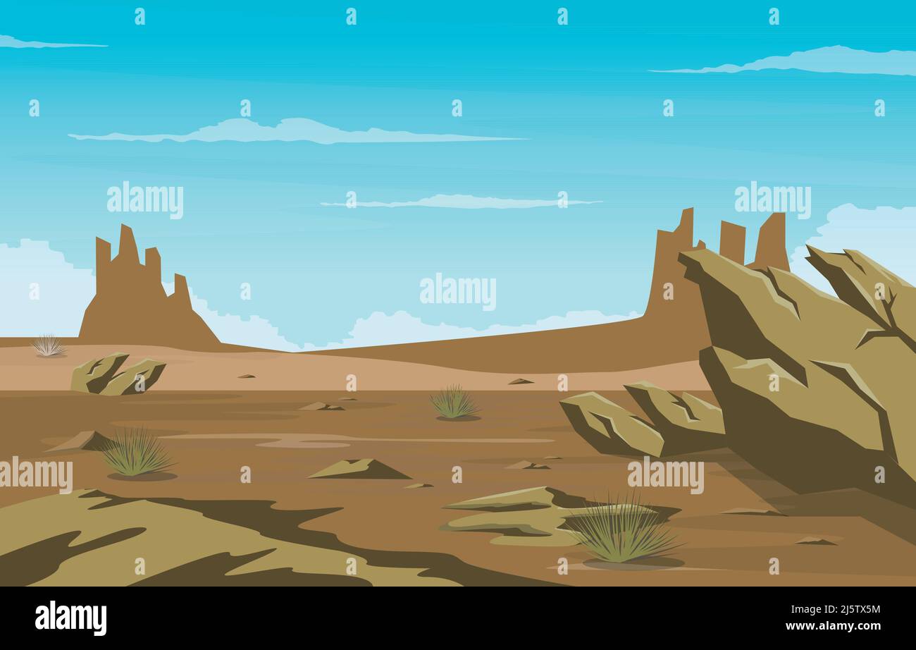 Horizon Sky Western American Rock Cliff Wastus Desert Landscape Illustration Stock Vektor