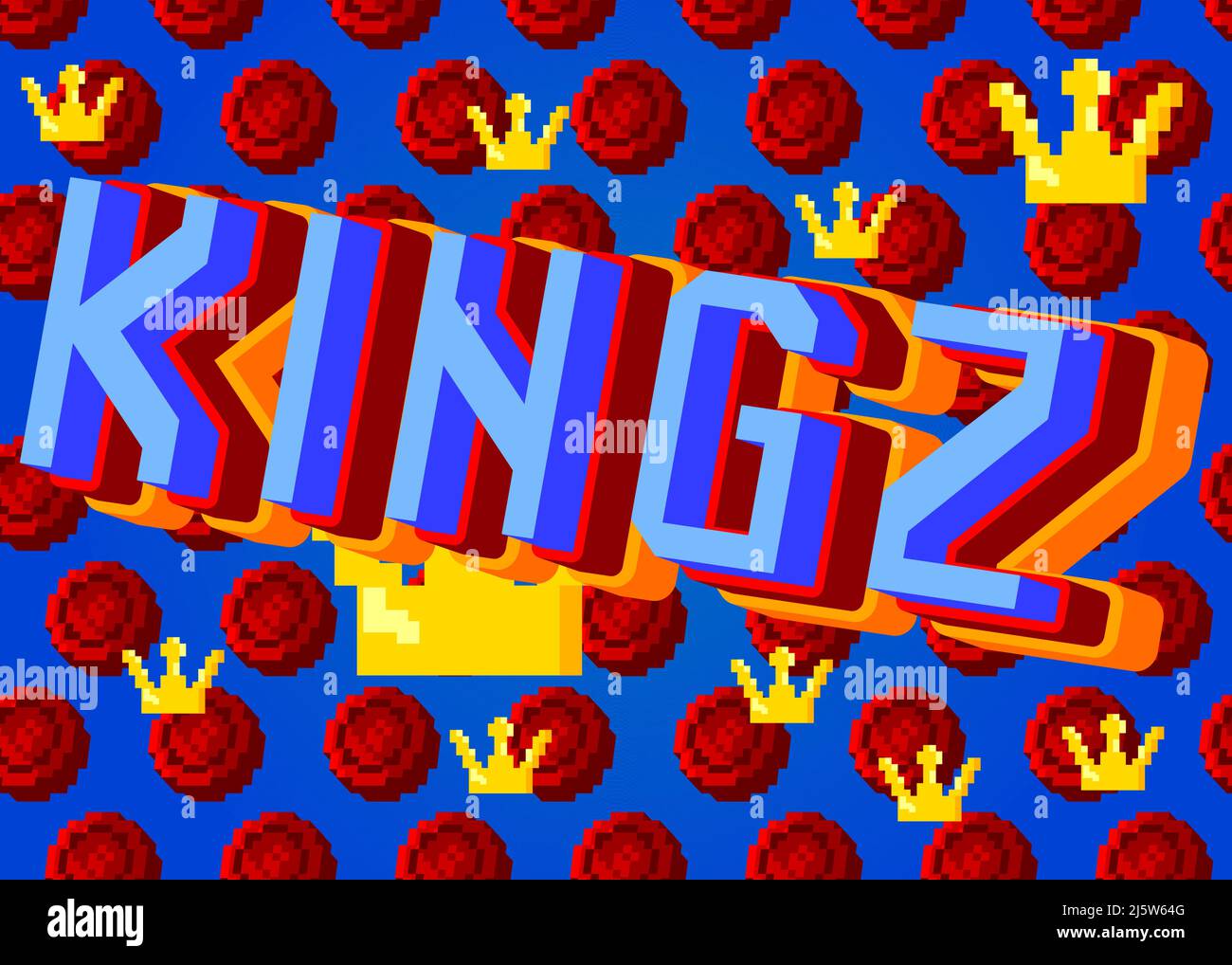 Kingz, modernes Slang (Könige) verpixeltes Wort mit geometrischem grafischen Hintergrund. Vektorgrafik Cartoon-Illustration. Stock Vektor