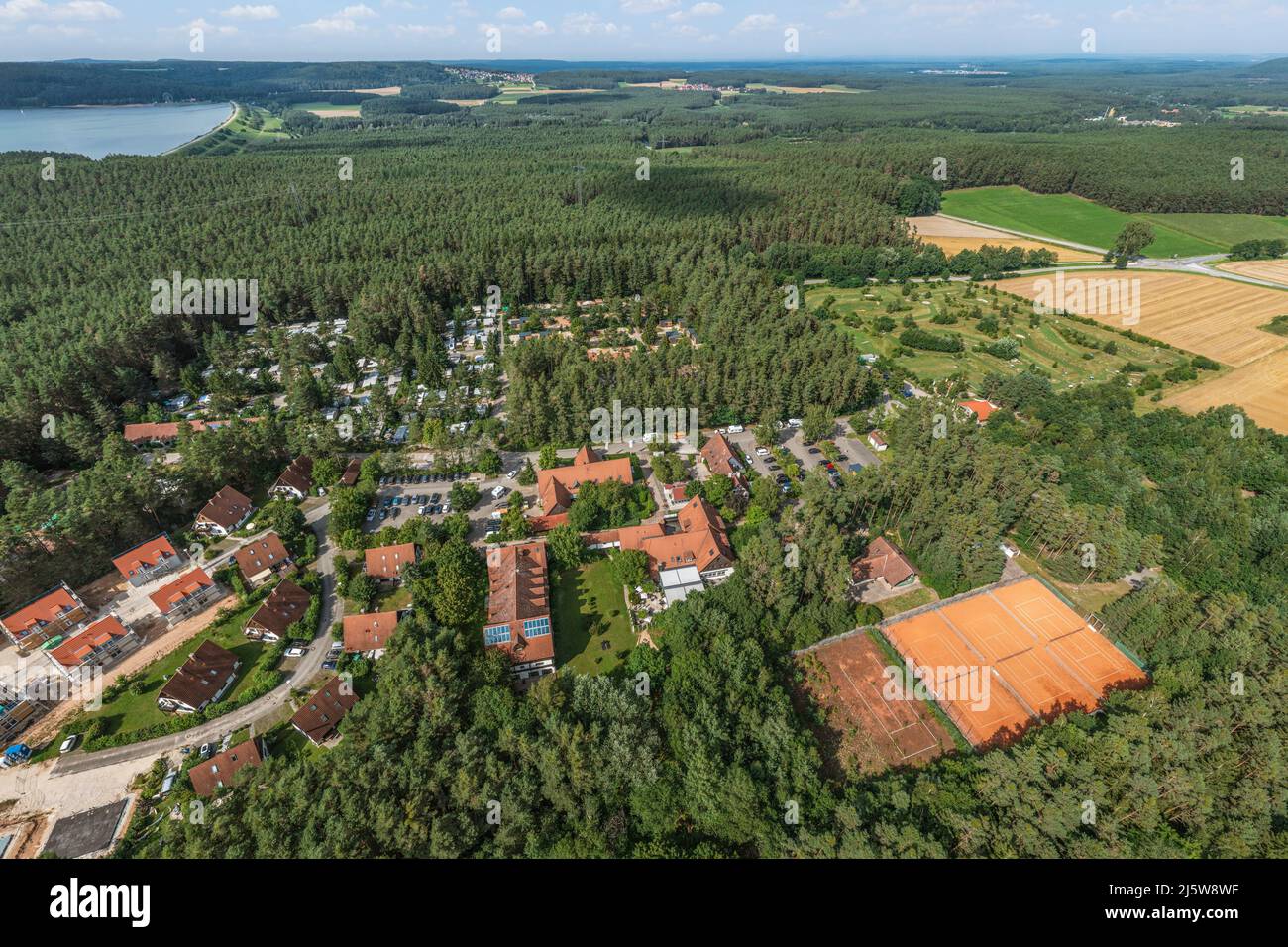 Luftaufnahme nach Pleinfeld am Brombach-See Stockfoto