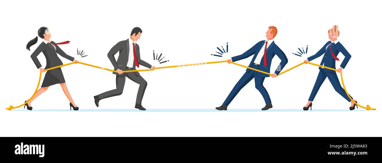 Geschäftsfrau und Geschäftsmann ziehen am Seil. Stock Vektor