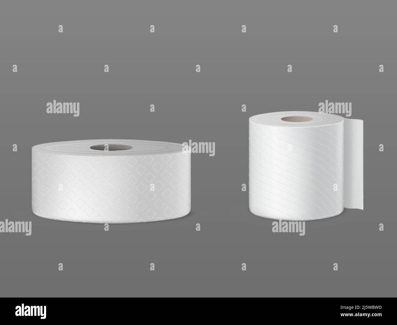 Perforierte Toilettenpapierrollen, Einweg-Küchentücher, Wischer für die Staubreinigung 3D realistische Vektor isoliert auf weißem Hintergrund. Haushalt und Hy Stock Vektor