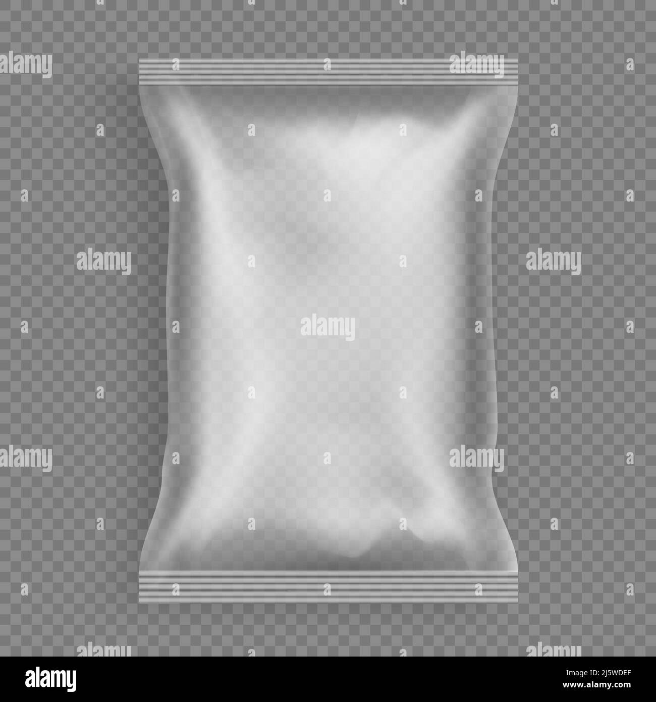 Hermetisch versiegelte Einwegpackung aus Polyethylen oder Kunststoff 3D realistischer Vektormockup isoliert auf transparentem Hintergrund. Waren und Produkte luftdicht und Stock Vektor