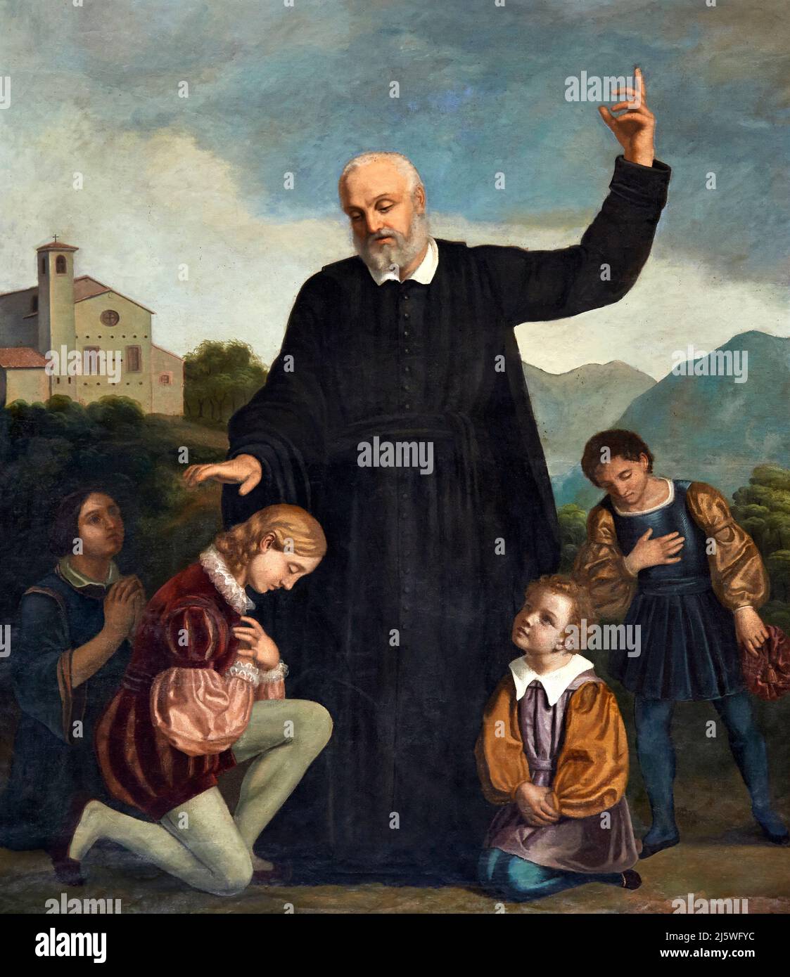 San Filippo Neri con i fanciulli - olio su tela - Filippo Brunelli - XIX secolo - Calino (Bs), Italia, chiesa parrocchiale di S. Michele Arcangelo Stockfoto