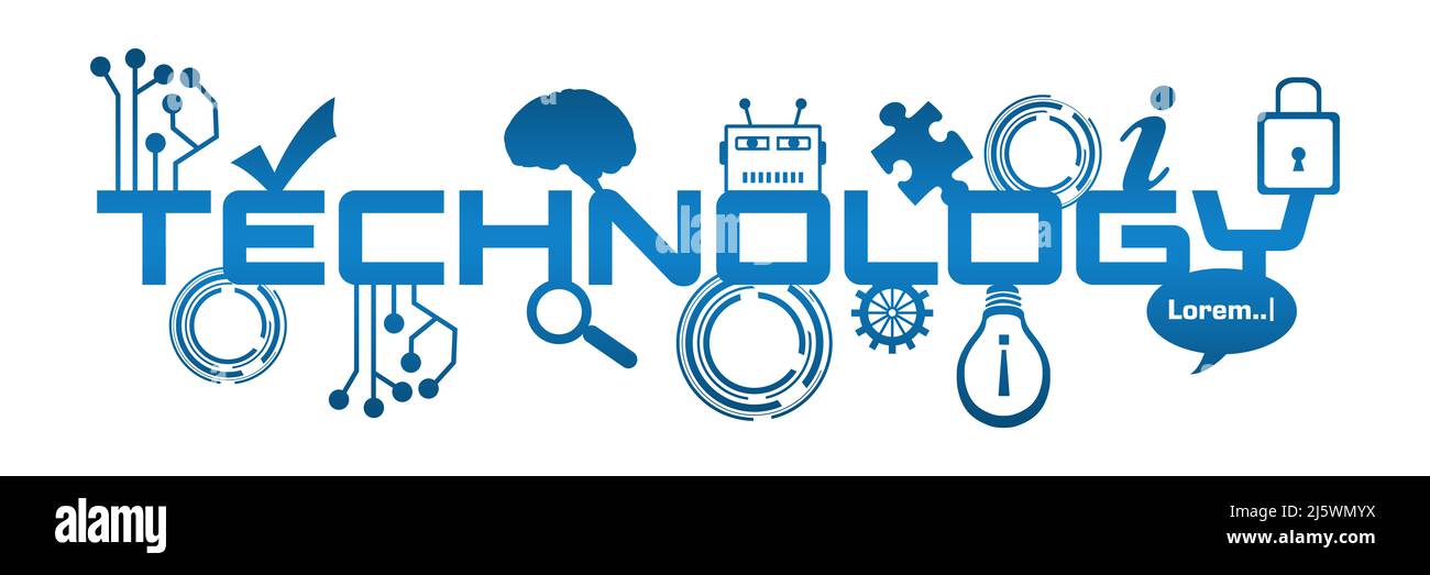 Technology Word Mit Verwandten Designelementen Blau Stockfoto