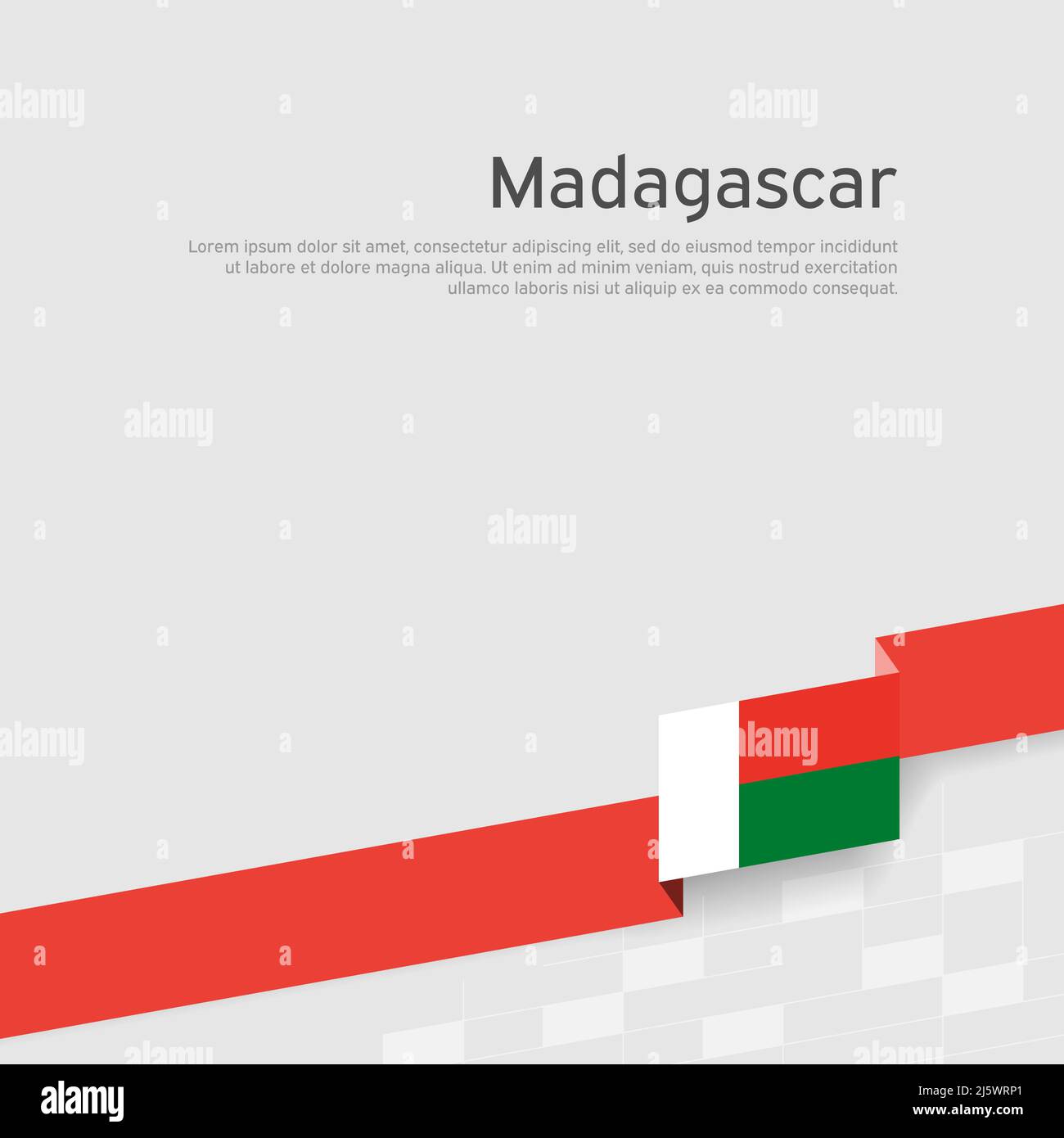 Hintergrund der Madagaskar-Flagge. Staatliches patriotisches Banner, Cover. Bandfarbe Flagge von madagaskar auf weißem Hintergrund. Nationales Plakat. Geschäftsbroschüre Stock Vektor