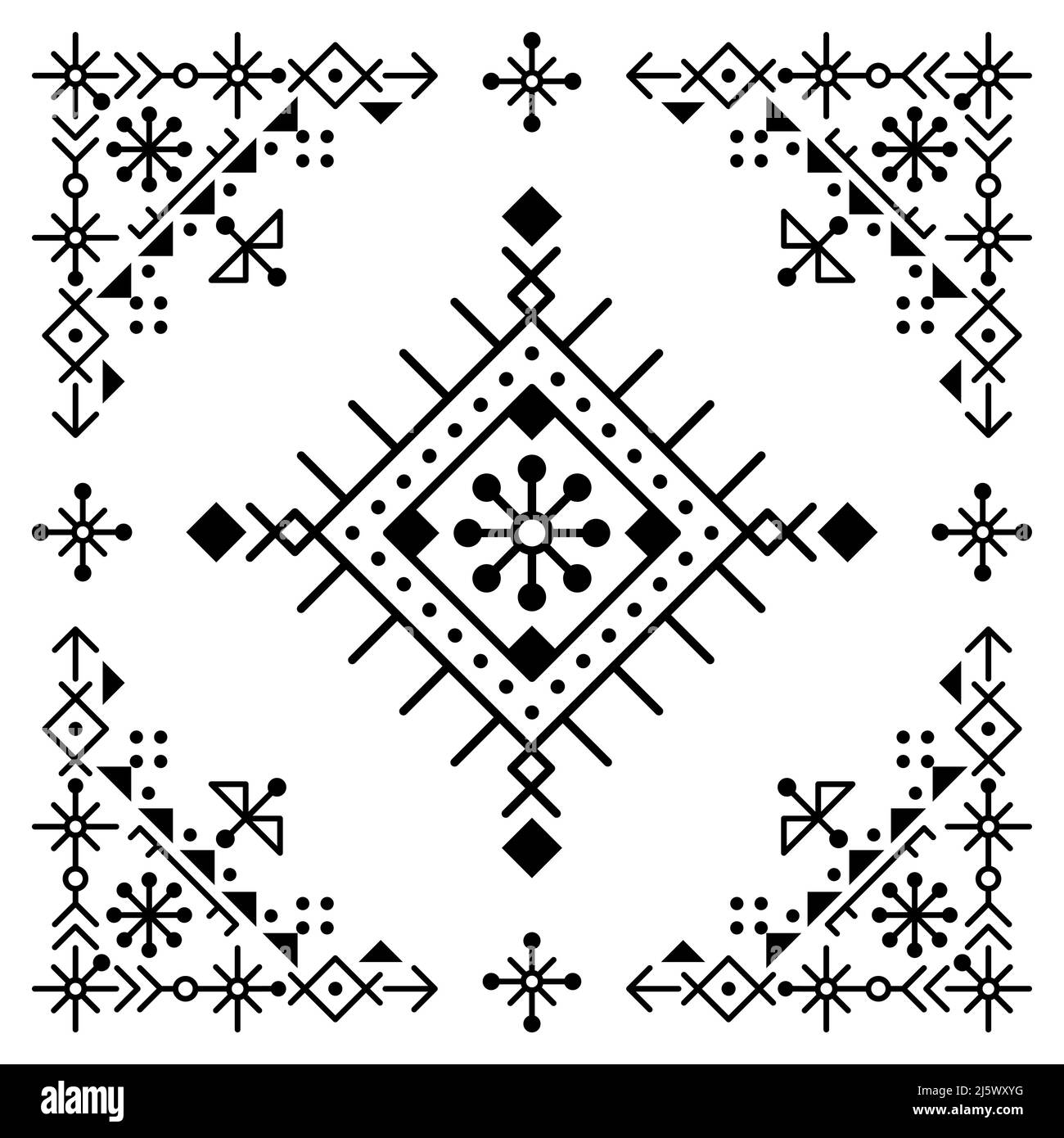 Nordisches Tribal-Linienvektor-quadratisches Muster, geometrisches Design im Rahmen, inspiriert von isländischer Runenkunst Stock Vektor