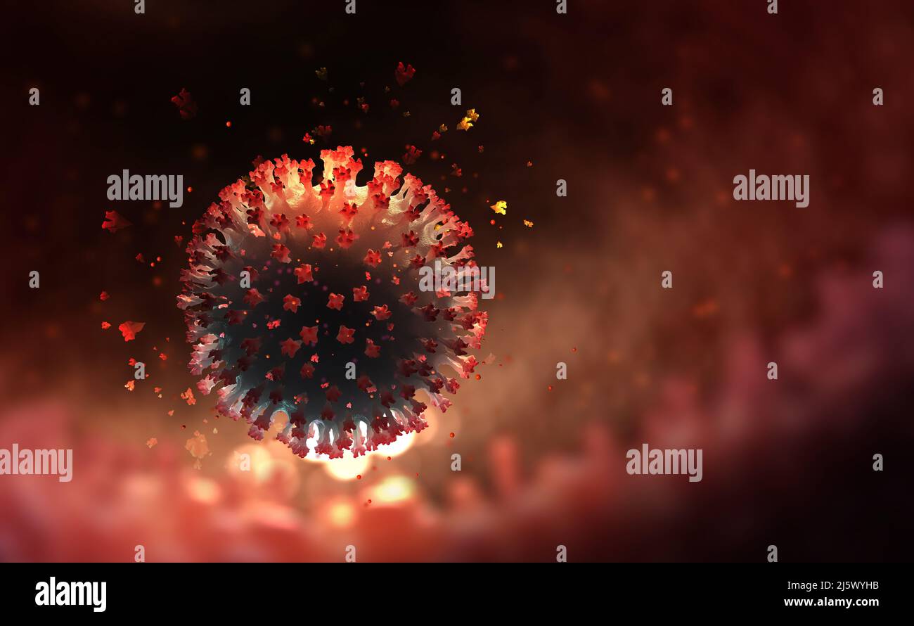 Immunität und Kampf gegen Virusinfektion. Viren, Keime, Mikroben, Bakterien, Erreger. Abstract 3D Illustration von Antigen im menschlichen Körper Stockfoto