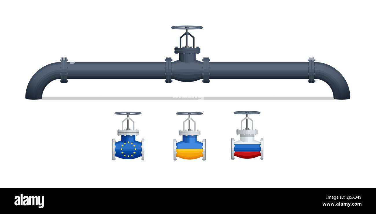 Transport, Lieferung, Transport von Erdgas oder Erdöl auf Pipeline zwischen Lieferant und Importeur. Gasregelgeräte. Erdgaslieferungen Stock Vektor