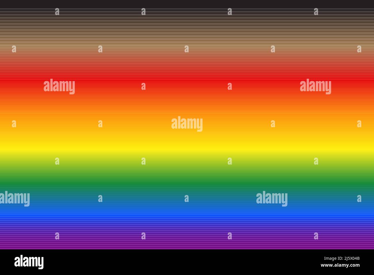 Neue Gay Pride LGBTQ Flagge mit schwarzen und braunen Streifen. Regenbogen Verlauf Hintergrund. Vektorgrafik Stock Vektor