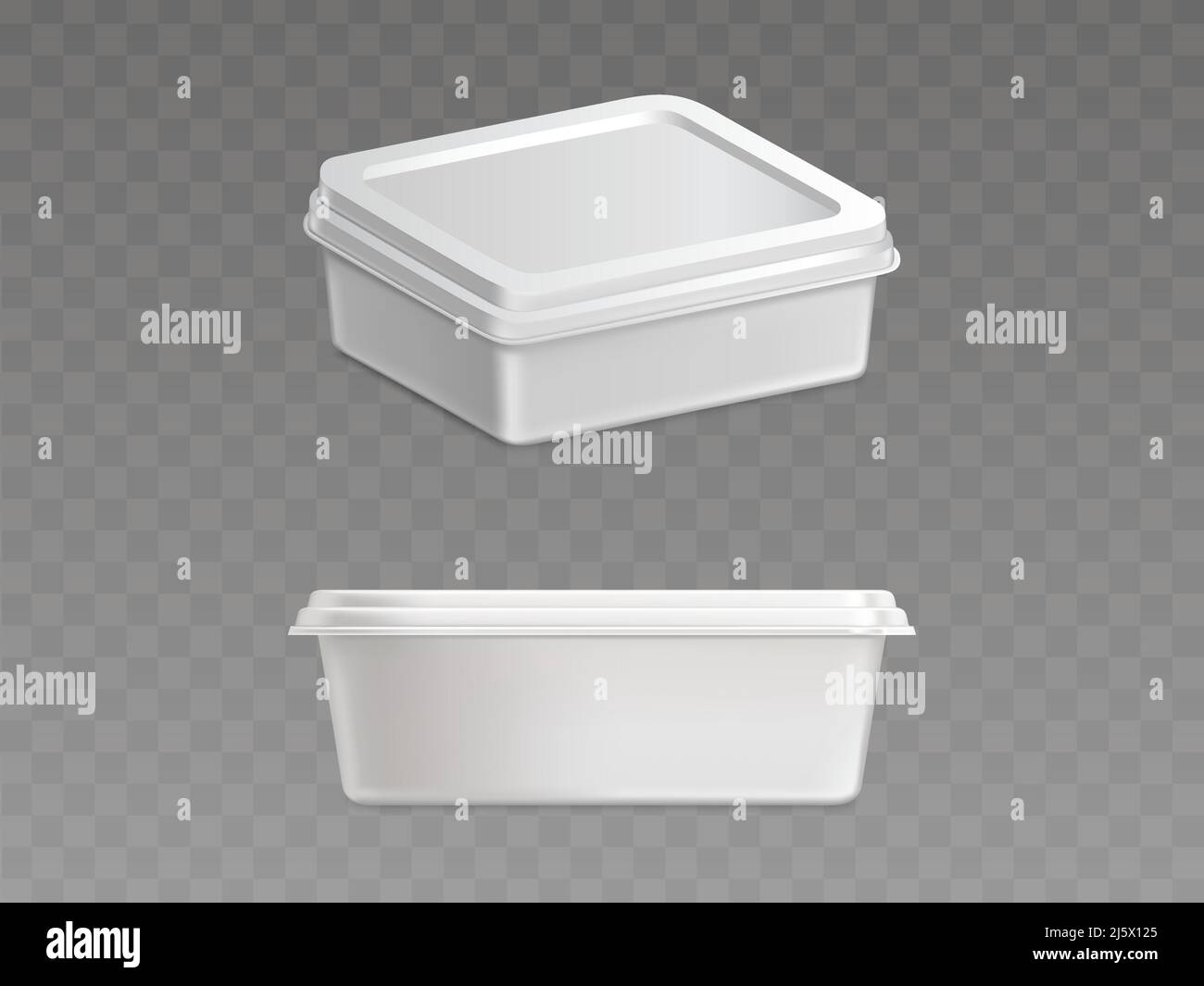 Blank weiß, rechteckig, Einweg-Kunststoff-Behälter für Butter, Margarine Aufstrich, Käse isoliert Seite, Perspektivansicht 3D realistische Vektor-Illust Stock Vektor
