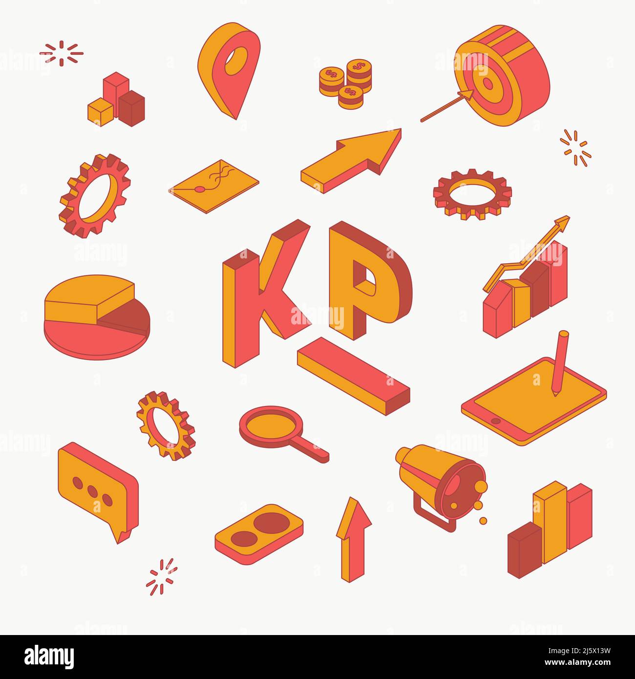 Key Performance Indicators, Business Organization, Financial Success, Company Strategy analysis isometrische Projektion Vektor-Symbol, Konzept, Infografik Stock Vektor