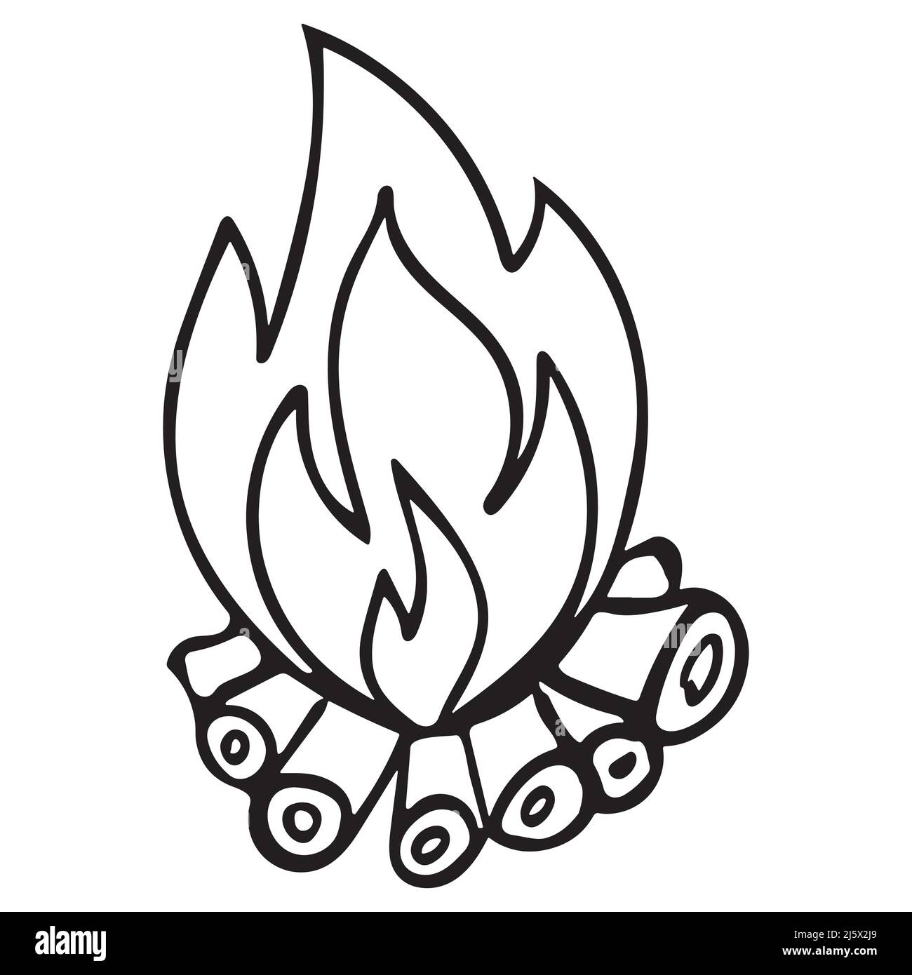 Handgezeichnetes Doodle Lagerfeuer auf Steinen. Vektor-Umriss Lagerfeuer Cliparts Stock Vektor