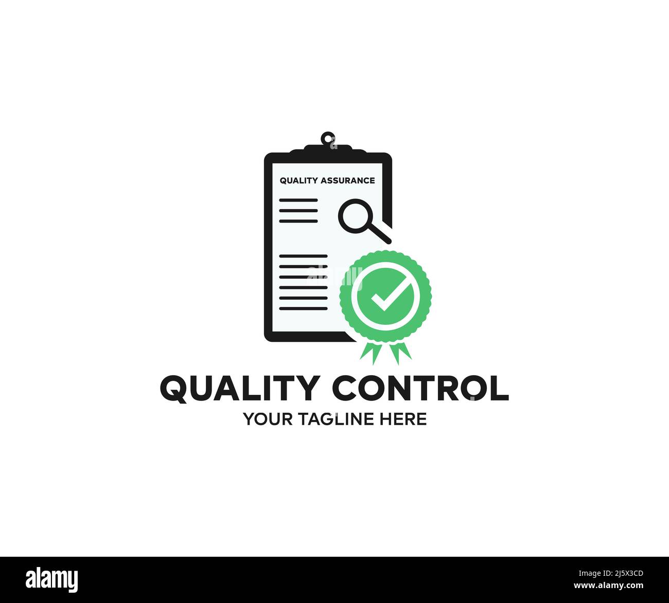 Design des Qualitätskontrolllogos. Qualitätsmanagement, Qualitätspolitik, Produktion, Standard, Produkt. Qualitätsverbesserung Konzept Vektor-Design und illustrate Stock Vektor