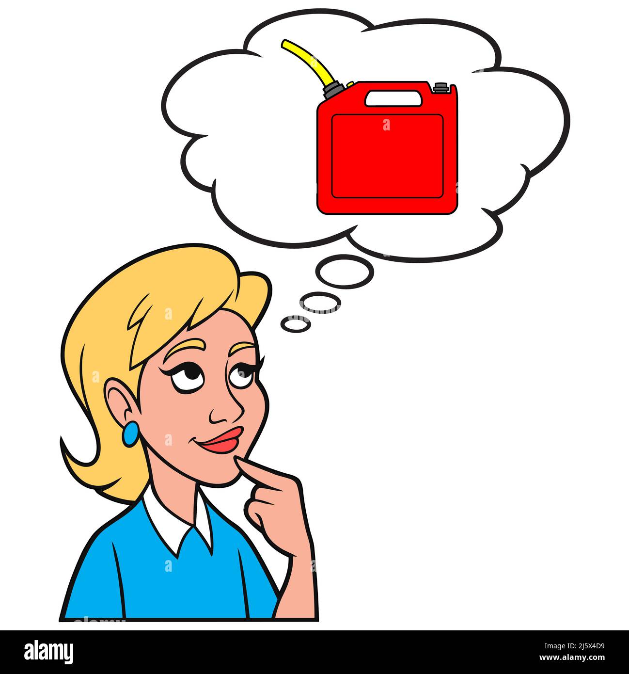 Girl Thinking about a Gasoline Can - Eine Cartoon-Illustration eines Girl, das über die hohen Kosten von Benzin nachdenkt. Stock Vektor