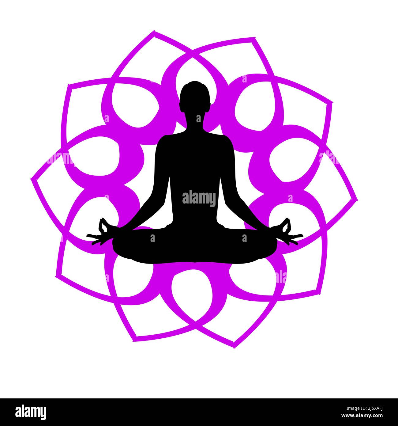 Yoga-Logo. Lotus-Position. Vektorgrafik. Menschliche Silhouette mit Lotusblume Stock Vektor