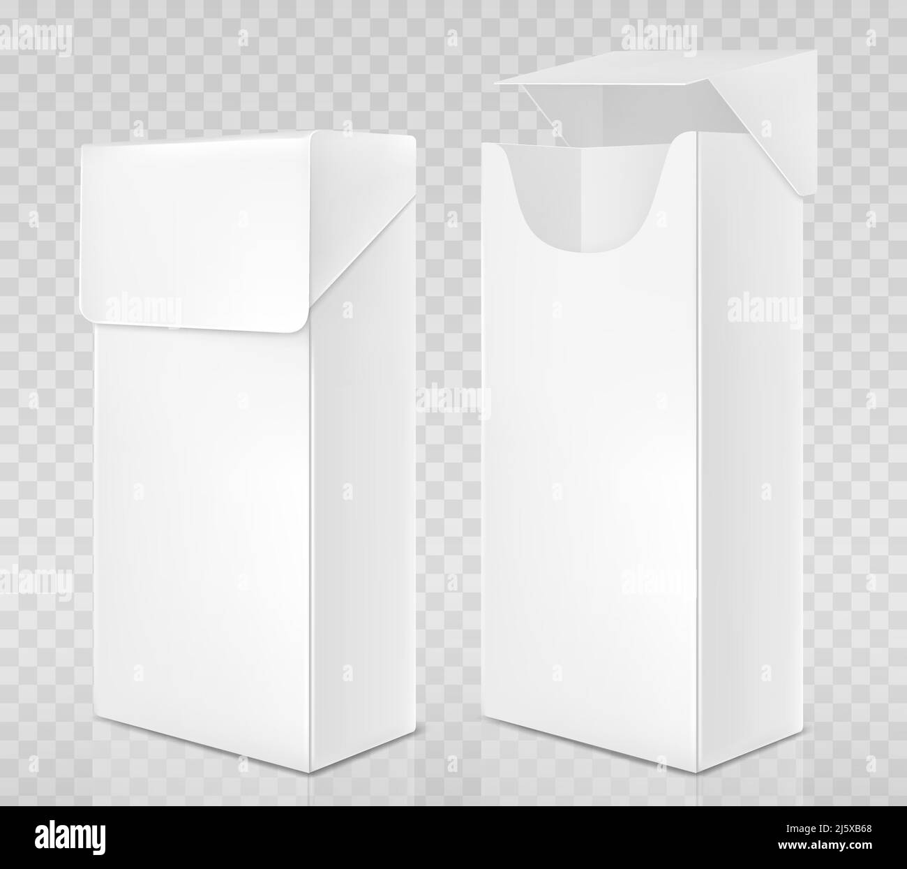 Leere offene und geschlossene Zigarettenpackung. Vektor realistische Nachbildung der weißen Papierverpackung Box für Tabakprodukte isoliert auf transparentem Hintergrund Stock Vektor