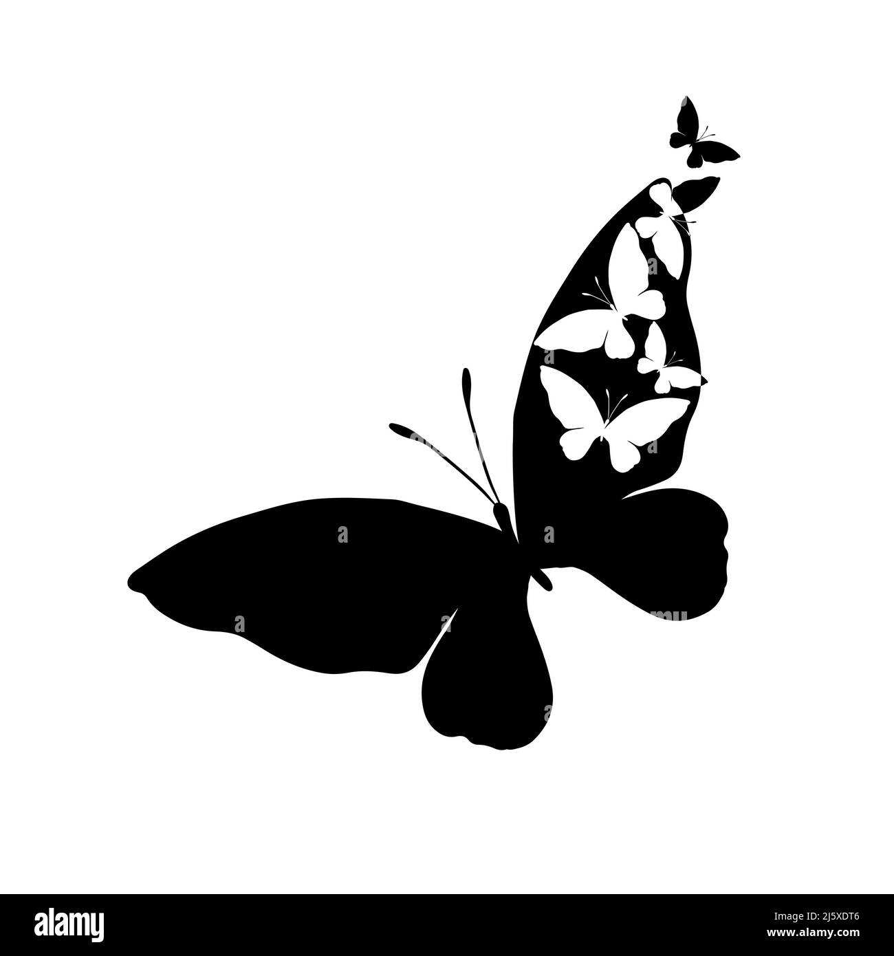 Monochrome Schmetterlinge Abstraktion. Schmetterling Silhouette für Logo oder Tattoo. Vektorgrafik Stock Vektor