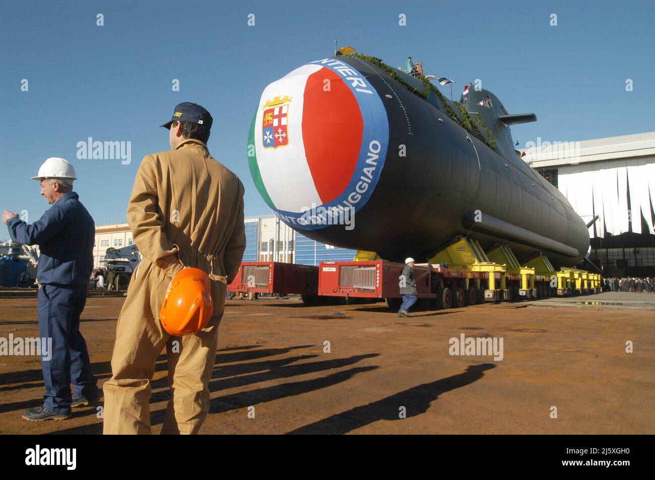 Start des U-Bootes Scirè für die italienische Marine auf den Fincantieri-Werften von Muggiano (La Spezia) Stockfoto