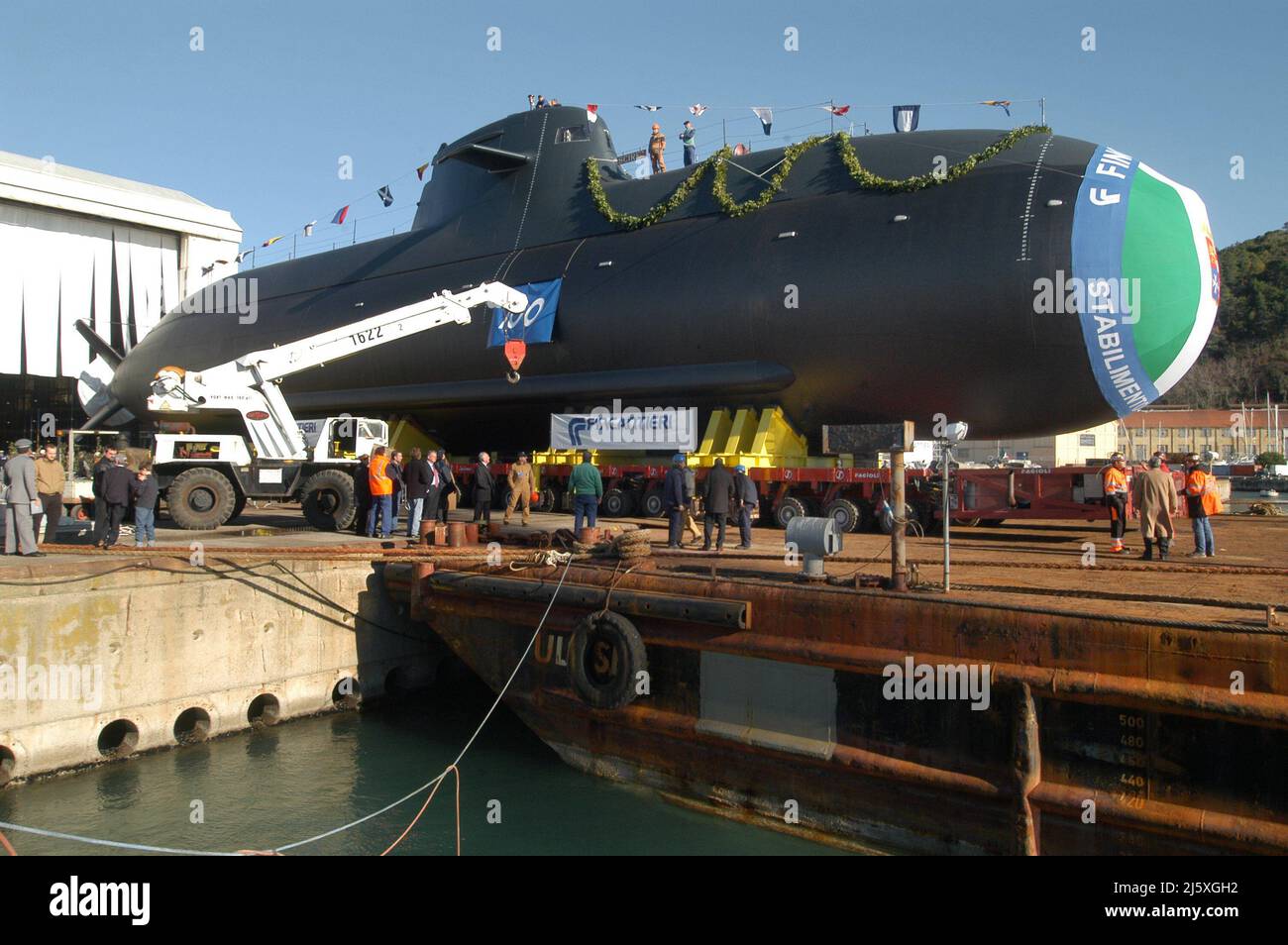 Start des U-Bootes Scirè für die italienische Marine auf den Fincantieri-Werften von Muggiano (La Spezia) Stockfoto