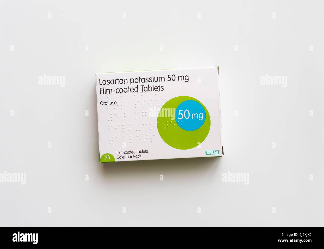 Box 28 Losartan Kalium 50 mg filmbeschichtete Tische Stockfoto