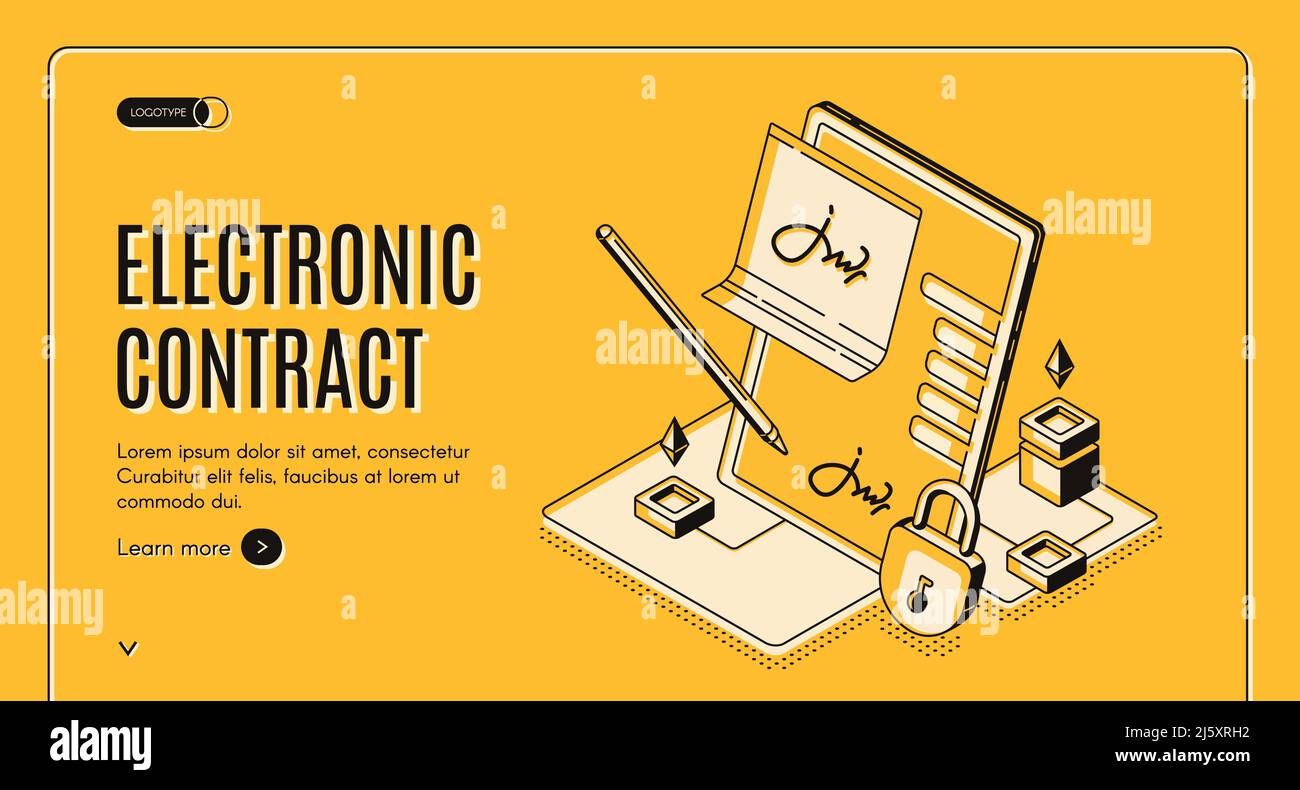 Elektronischer Vertrag isometrisches Banner, eSignatur auf