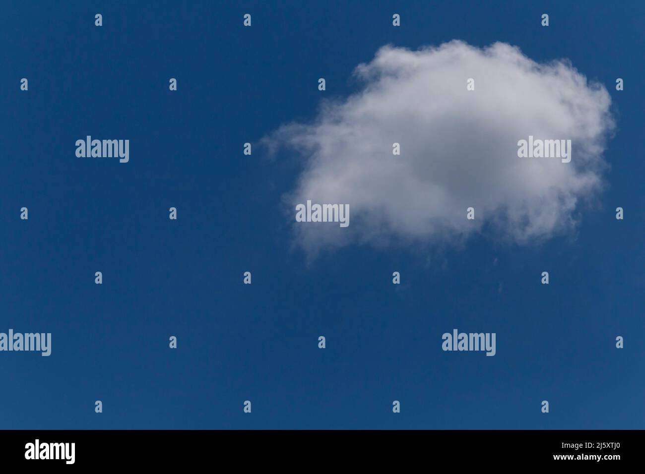 Blick auf eine kleine weiße Wolke in einem blauen Himmel Stockfoto