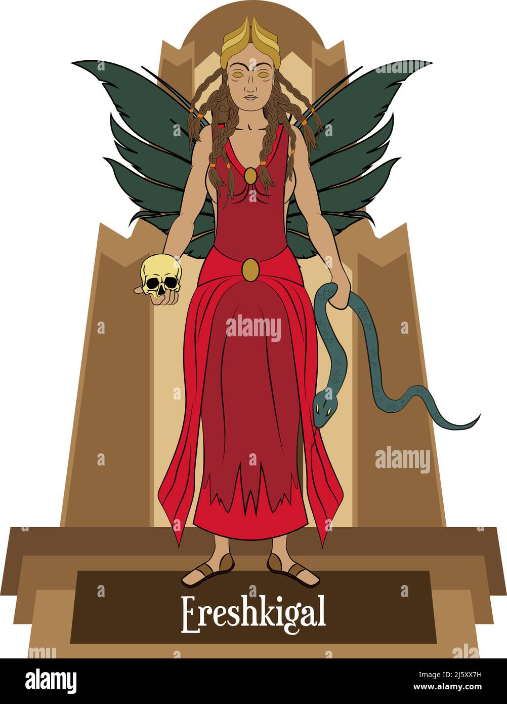 Illustration Vektor isoliert von mesopotamischen mythischen Göttern, Ereshkigal Stock Vektor