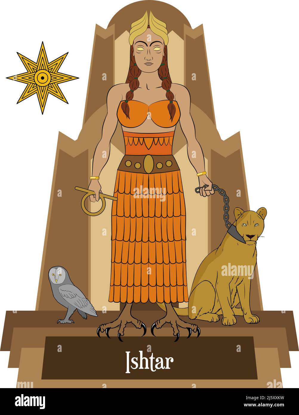 Illustration Vektor isoliert von mesopotamischen mythischen Göttern, Ishtar Stock Vektor