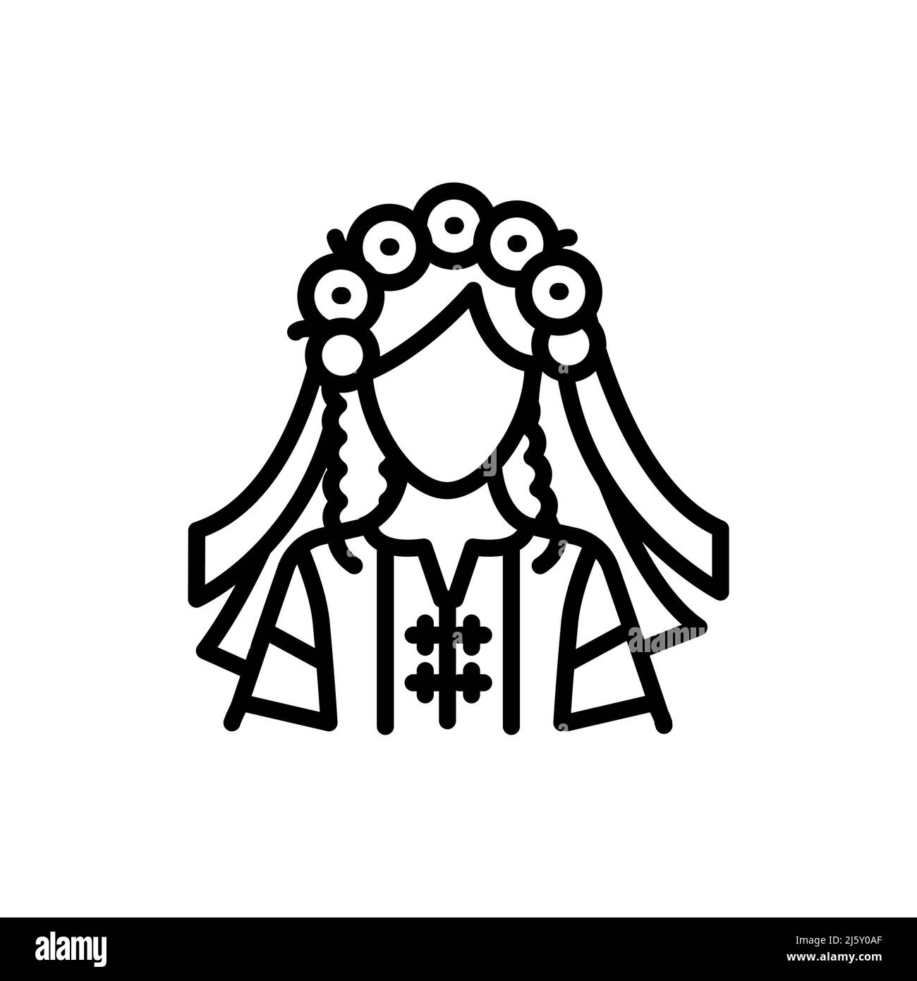 Ukrainische Frau in nationaler Kleidung Linie Farbe Symbol. Isoliertes Vektorelement. Skizzieren Sie das Piktogramm für Webseite, mobile App, Promo Stock Vektor