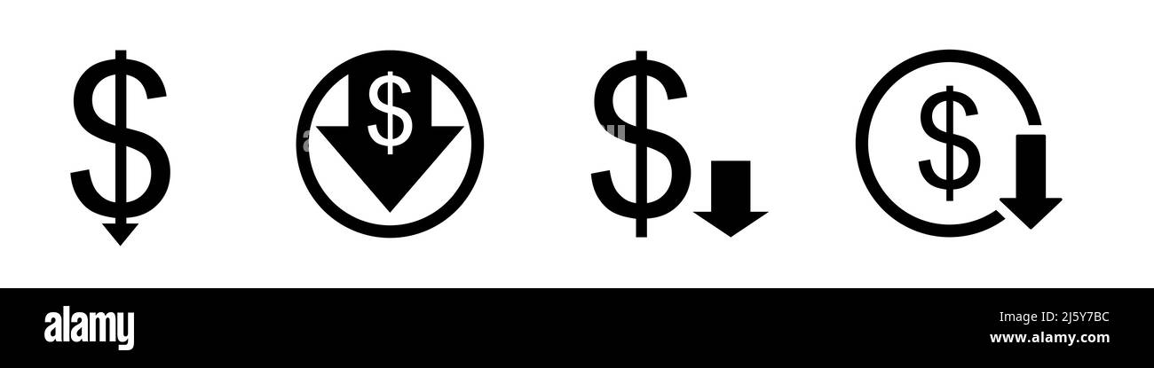 Symbol für den Abwärts-US-Dollar gesetzt Stock Vektor