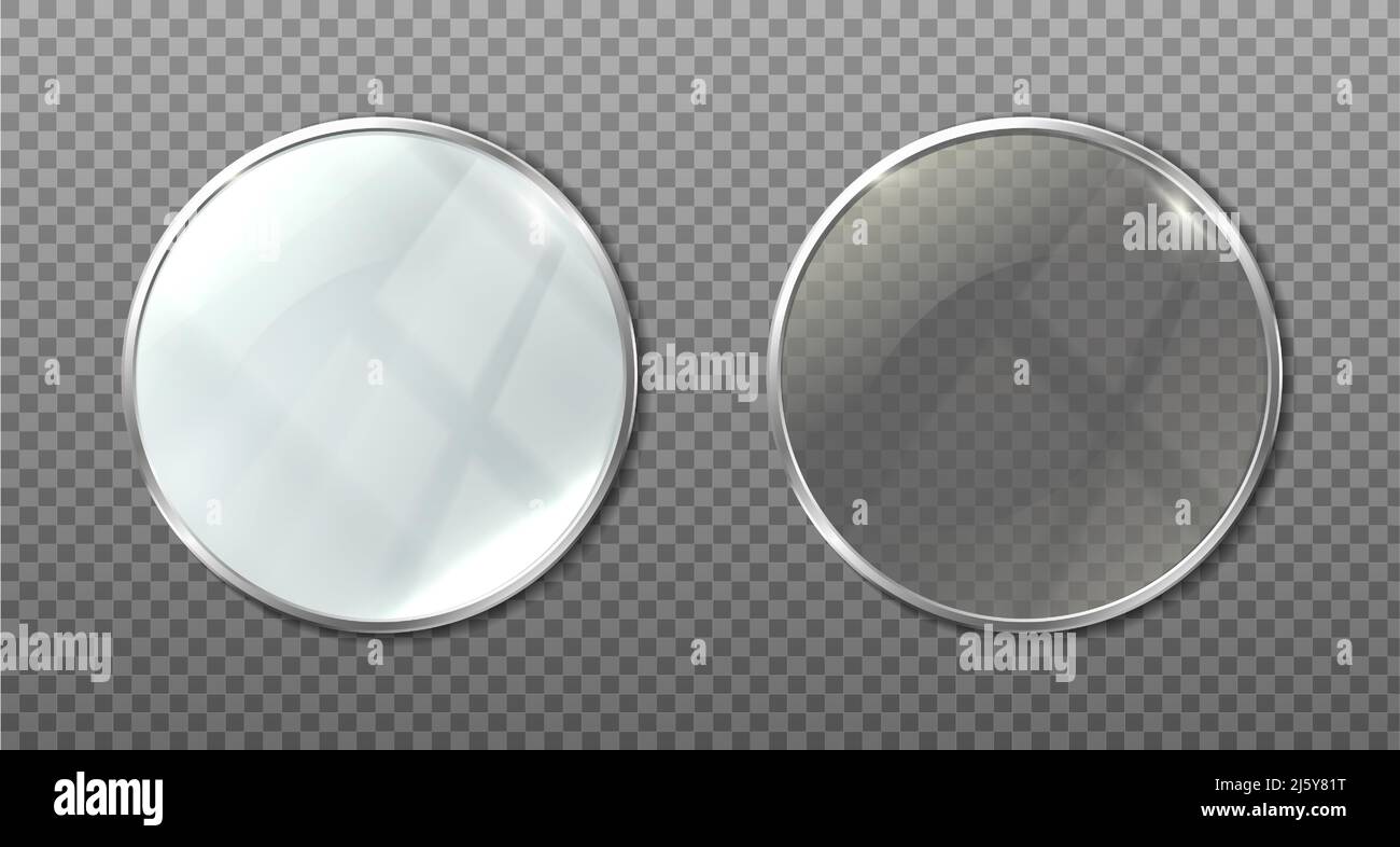 3D realistisches Vektorsymbol. Runder Spiegel in zwei Varianten auf transparentem Hintergrund. Stock Vektor