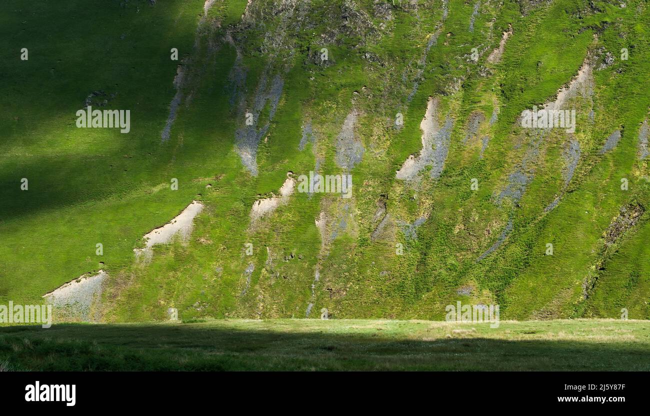 Narben an den Hängen von Souther fielen im Glendermackin Valley in der Nähe von Mungrisdale, Cumbria Stockfoto