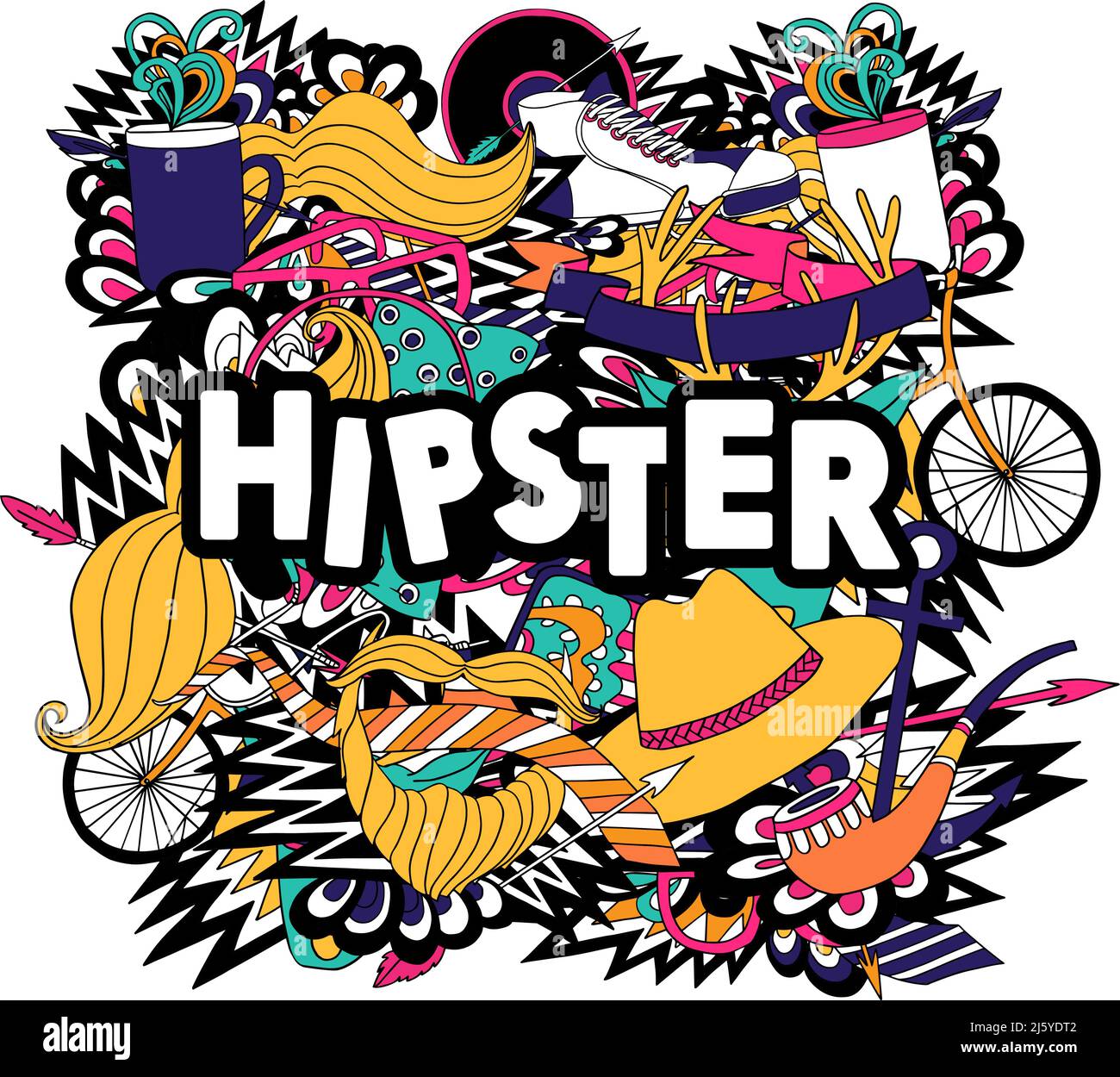 Hipster Lifestyle Accessoires und Fashion Symbole Kompositionen mit Pfeife und Fake Schnurrbärte Piktogramme Poster abstrakten Vektor Illustration Stock Vektor