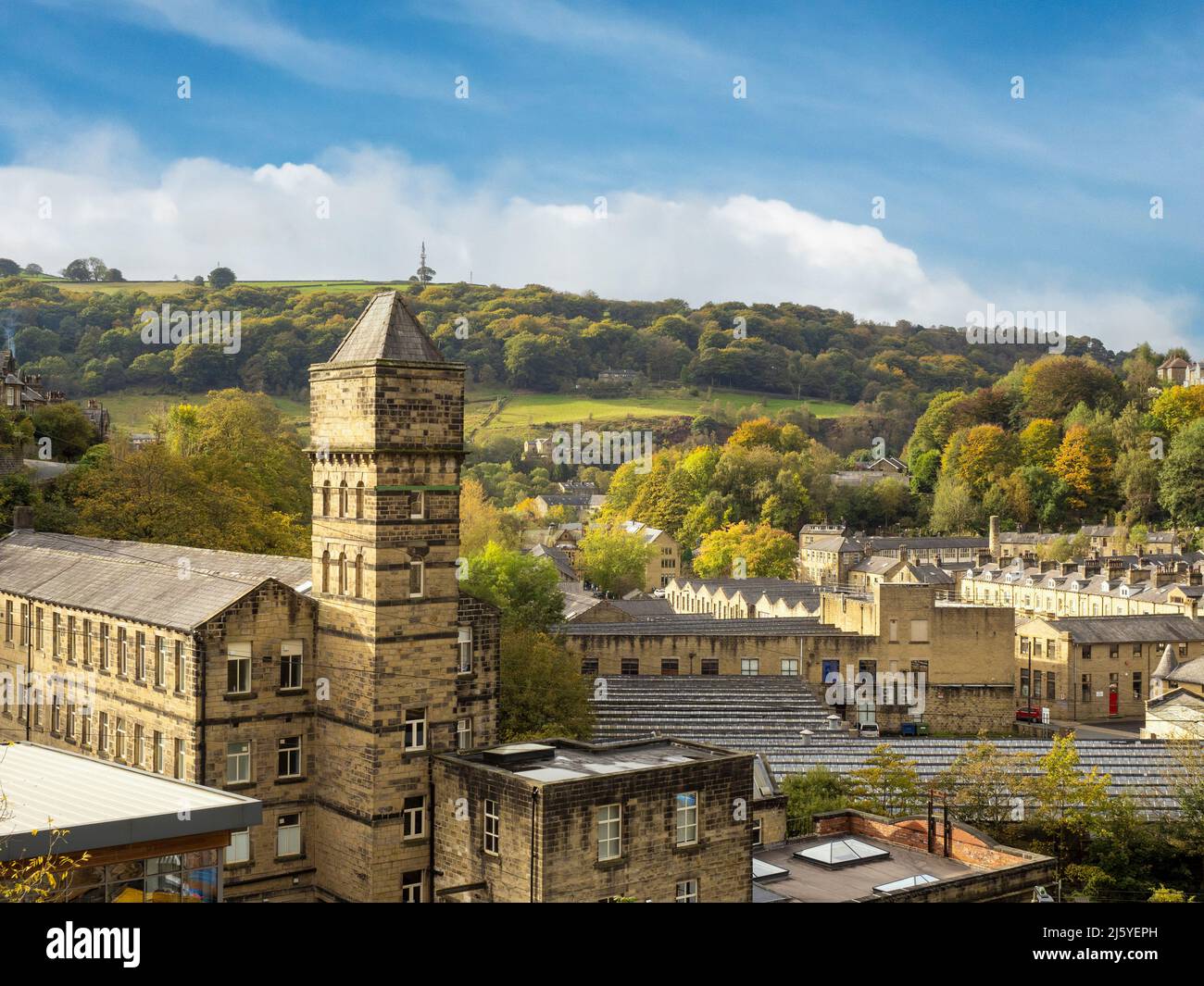 Nutclough Mill, früher Sitz der Genossenschaft Fusian Society, heute Sitz von Calrec, Hebden Bridge. VEREINIGTES KÖNIGREICH Stockfoto